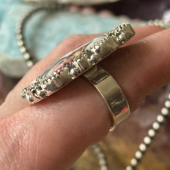 Turquoise spiny mosaic statement sterling silver adjustable ring - Picture 7 of 8